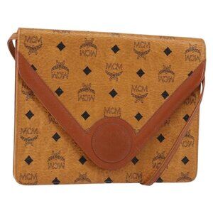 Authentic MCM Logogram Vicetos Shoulder Bag PVC Leather Brown Gold